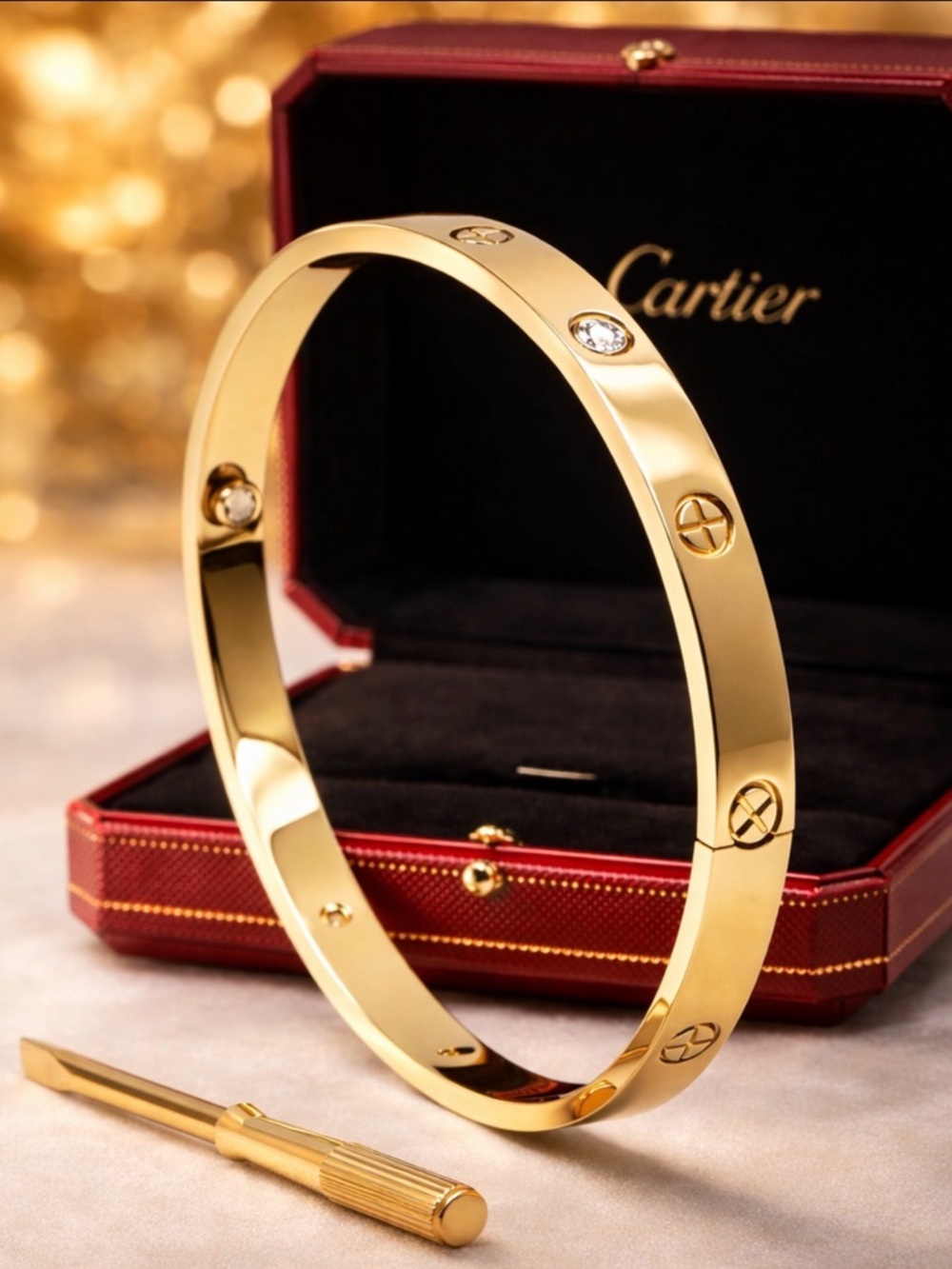 🌹Gold Tone Screwdriver Motif Bracelet | CZ Stones | Hinged Luxe Statement Bangle
